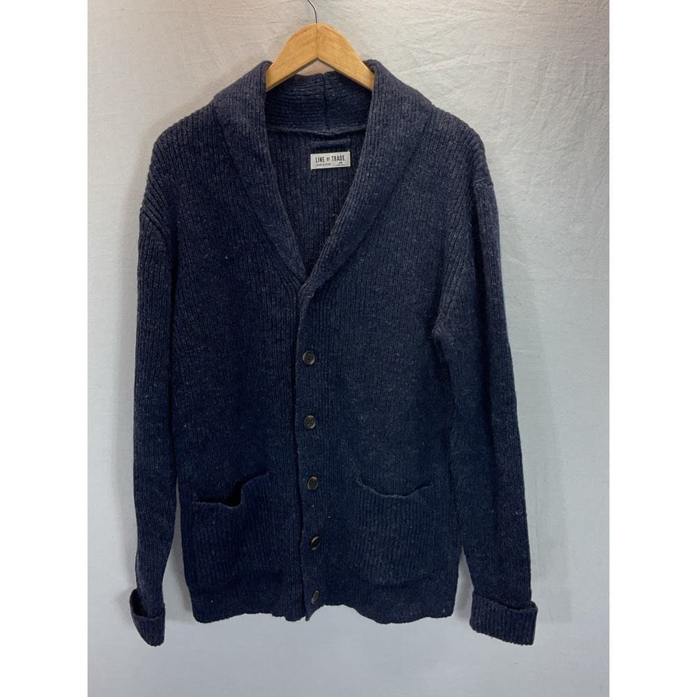 Line Of Trade Mens MD Shetland Wool Grandpa Button Front Cardigan Sweater Blue